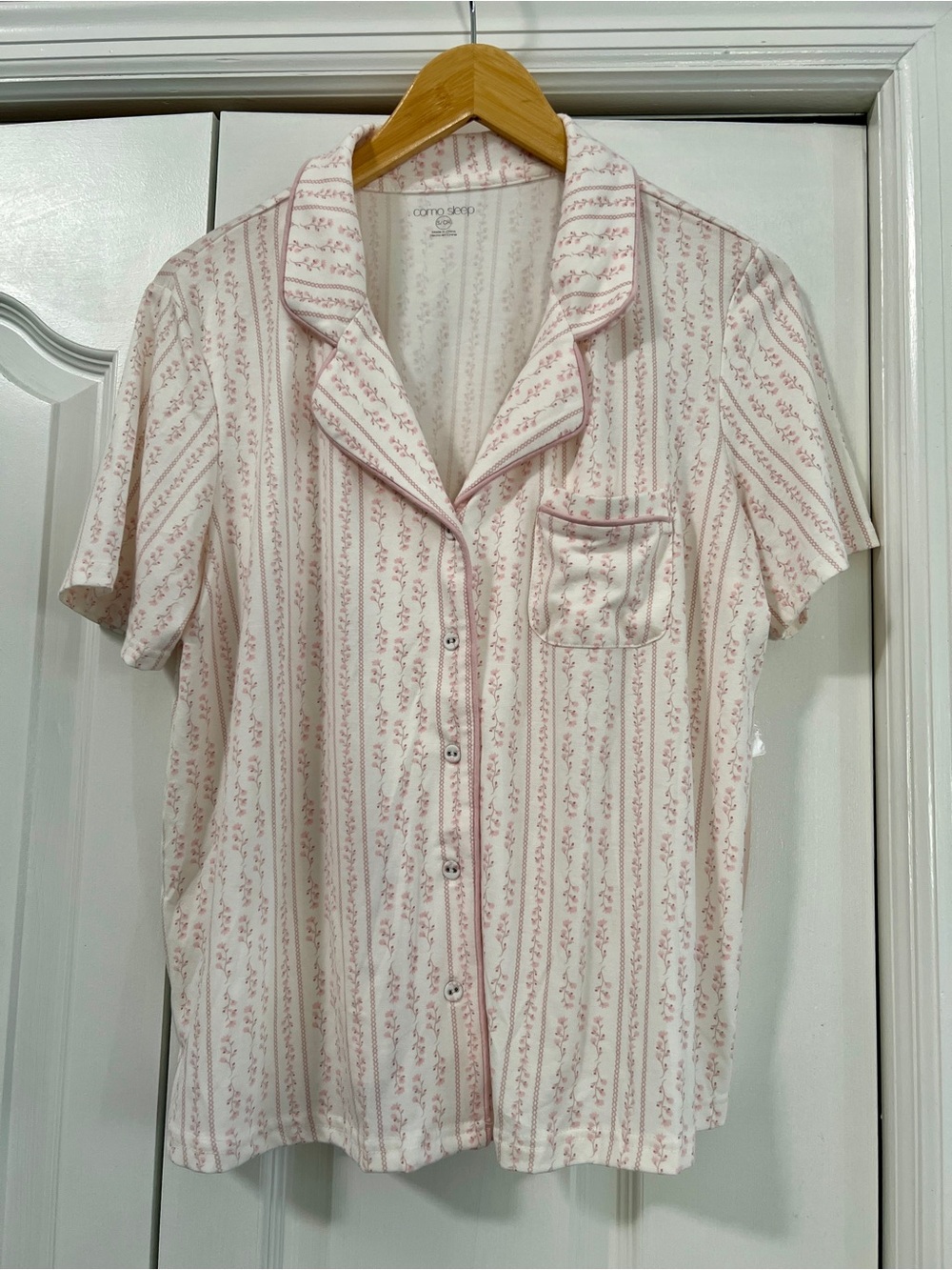 Moda Pink and White Striped Short-Sleeve Button-Down Pajama Top